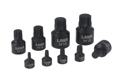 Laser Tools Low Profile Spline Socket Bit Set 1/4''D, 3/8''D, 1/2''D 9pc 6725