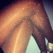 Women Rhinestone Glitter Tights Sheer Sparkly Stockings Party Fashion S-L Black