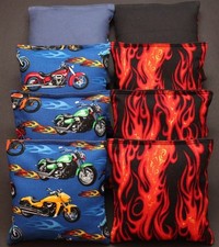 CORNHOLE BEAN BAGS HARLEY FLAMES MOTORCYCLE SKULLS SKELETON BIKER 8 ACA Bags NEW