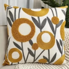 Spring Floral Embroidered Tuff Boho Linen Throw Pillow Cover Holiday Home Decor