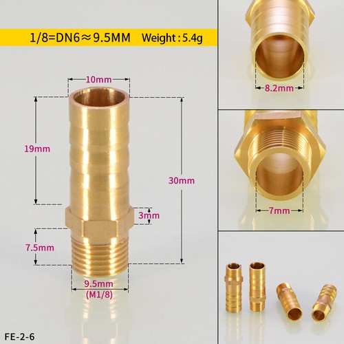 4mm-19mm Brass Male Thread x Hose Barb Tail Adapter Connector BSP 1/8" 1/4" 3/8" - Picture 9 of 25