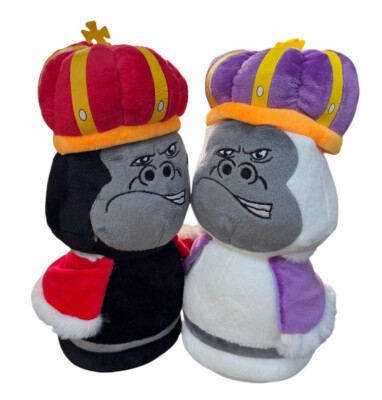 2 Chess Gorilla King Plushies  - Black and White Chess Kings - Stuffed Animals