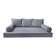 COVER ONLY-S3 Outdoor Daybed Mattress Bolster Pillow Contrast Trim Queen AD001