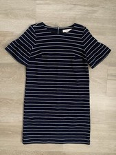 LOFT Dress Navy Blue White Striped Short Sleeve Back Zip Ann Taylor Pencil Small
