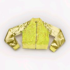 Balera Dancewear Kid's Sequin Jacket Size MA Long Sleeve Neon Yellow