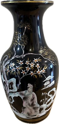 Große J L Coquet Limoges Vase gold vergoldet japanisches Design