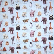 Animal Friends Fabric - Baby Animals on Light Blue - Elizabeth's Studio YARD