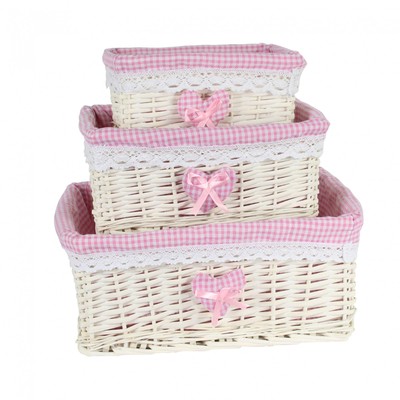 3er Set Korb weiß mit rosa Einlage