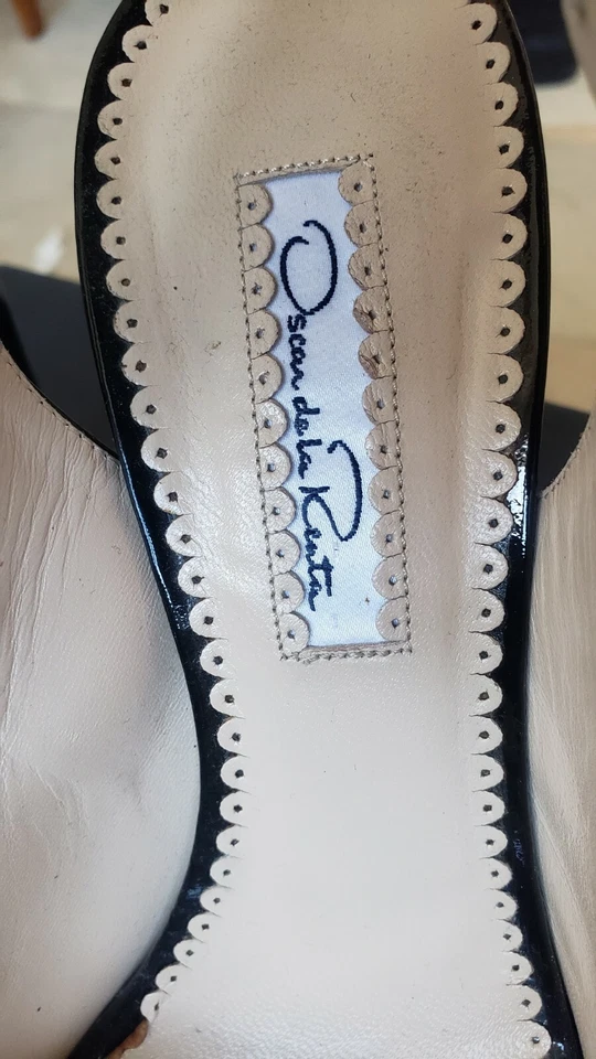 $695 OSCAR DE LA RENTA GRIS NEGRO CHAROL PLATAFORMA HONDA ZAPATOS DE SALÓN PUNTA ABIERTA 9 USADOS EN EXCELENTE ESTADO Foto 4 de 4