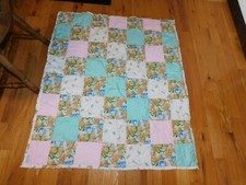 Easter Bunny Baby Quilt Handmade Hand Pieced Hand Tie Hand Stitched