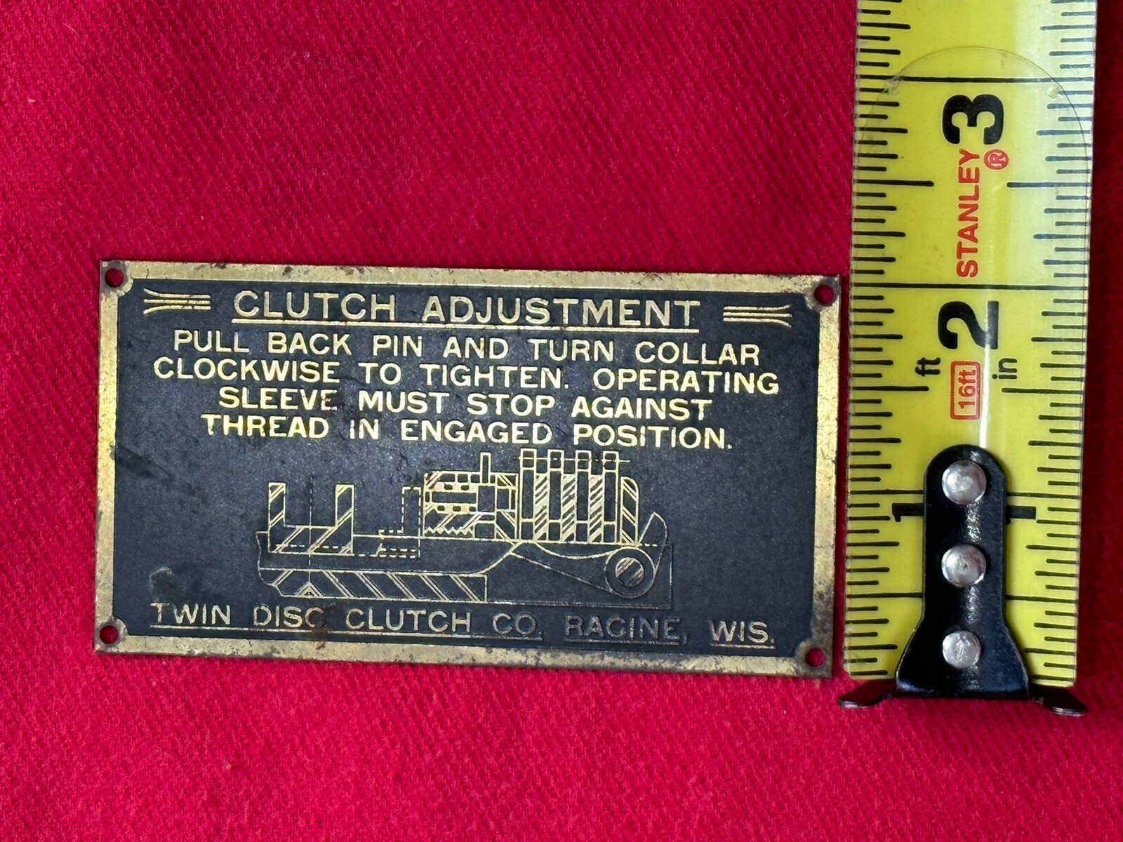 VINTAGE TWIN DISC CLUTCH BRASS ADJUSTMENT TAG CAR TRUCK HOT ROD RAT