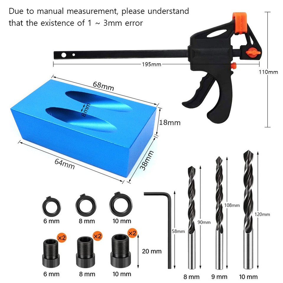 15× Silverline Pocket Hole Screw Jig c/w Dowel Drill Sets Screw Joint