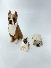 Lot Of 3 Mini Dog Figurines Sandicast Bully, Boxer, & Stone Critter Bulldog