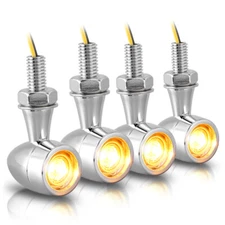 4PCS Motorcycle LED Mini Bullet Turn Signal Light Blinker Amber Universal Chrome