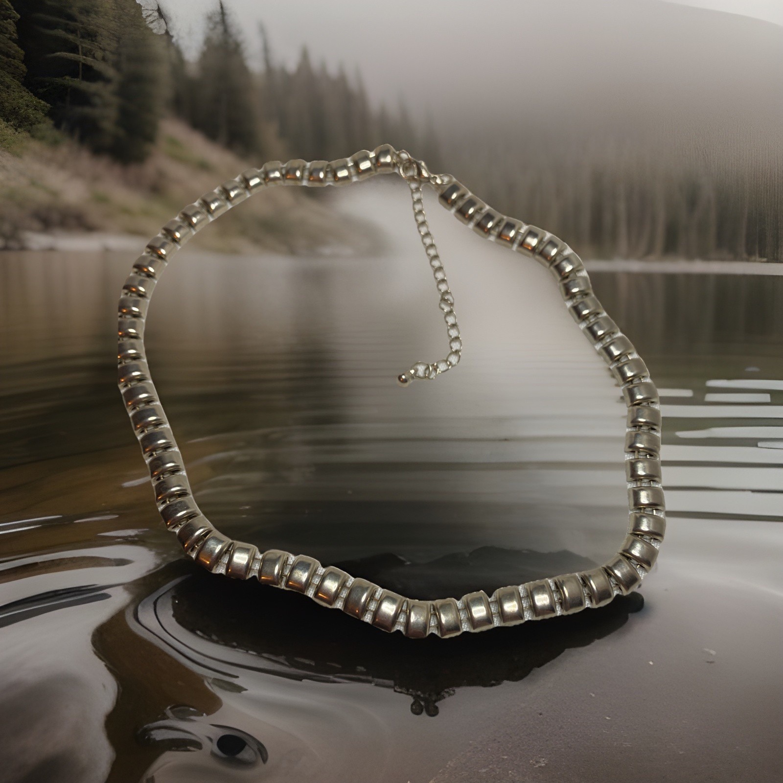 Statement Choker Reversible Block Link Silver Ton… - image 2