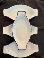 Au Gratin Vintage 12" Baking Dishes (4) Blue Trim Stoneware Dishes
