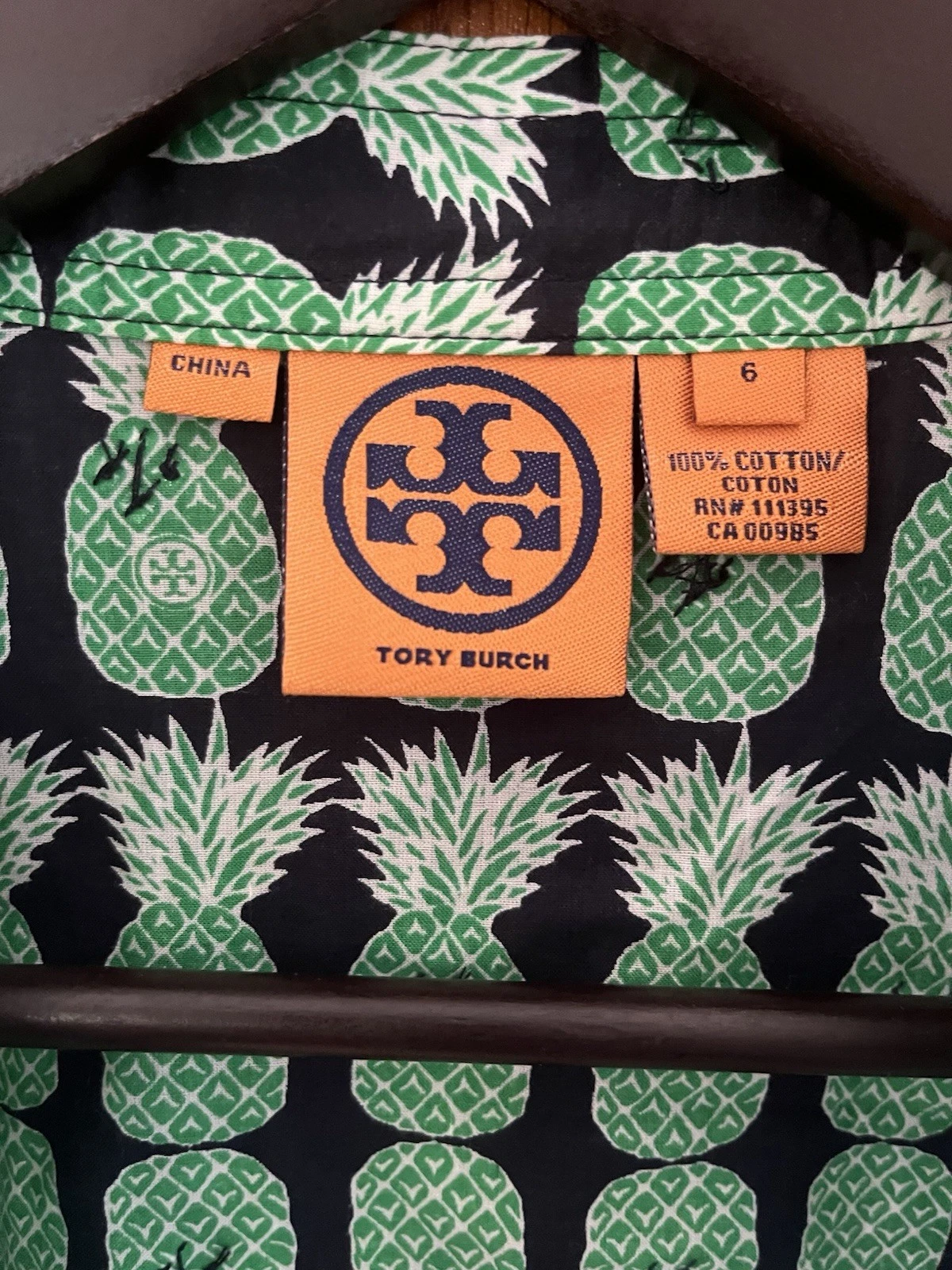 Tunica donna Tory Burch stampa floreale taglia 6 blu verde scollo a V manica svasata