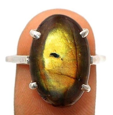 Natürlicher goldener Feuer Labradorit 925 massiv Sterlingsilber Ring Gr. 6