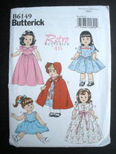 Butterick 6149 Retro 18" Doll Clothes Pattern Dress Cape American Girl Uncut