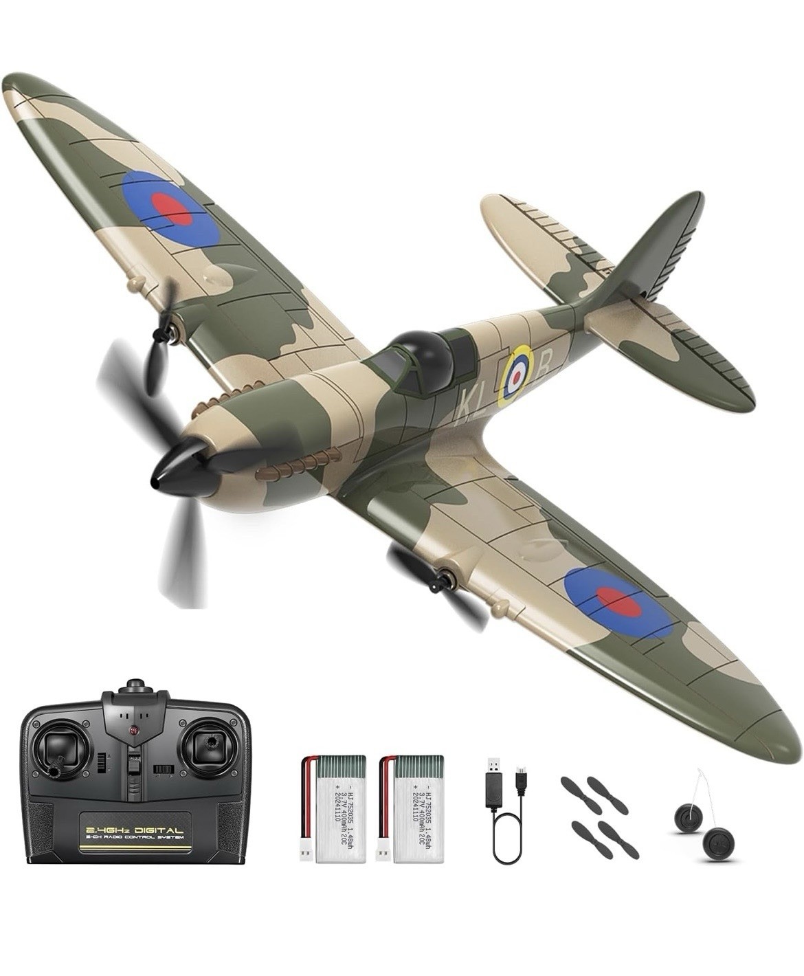 2.4GHz Spitfire Fighter - Durable RC Plane with 6-axis Gyro for Kids & Beginners