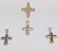New multicolor 14K gold over brass cross pendants W/ CZ Stones Red cross sold 