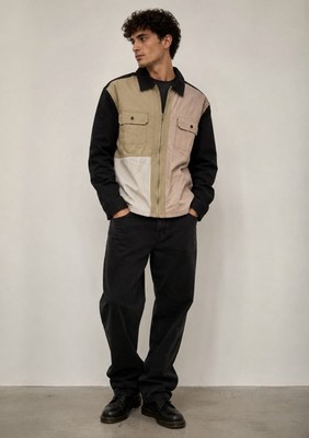 HUF Unisex   Black Pink Beige Color Block 100% Wool Blazer Jacket L NWT