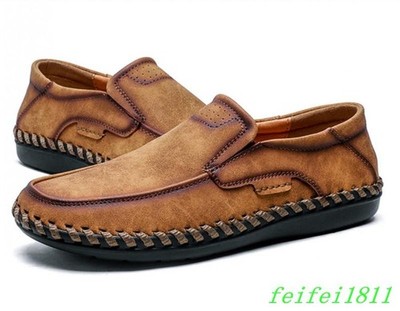 Retro Mens Slip On Round Toe Loafers Driving Flats Shoes Handmade Casual Outdoor