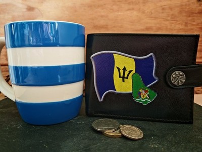 Barbados Geldbörse Leder weich echt Barbadische Flagge Karte Emblem Herren Geschenk Dose RFID