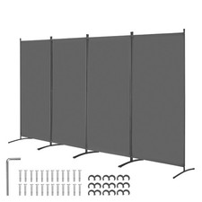 Uimoso Room Divider 4 Panels Fabric Room Privacy Screen for Office Bedroom Grey