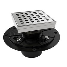 4 Inch Square Shower Drain Brushed Floor Drain with Flange Square Holes Patte...