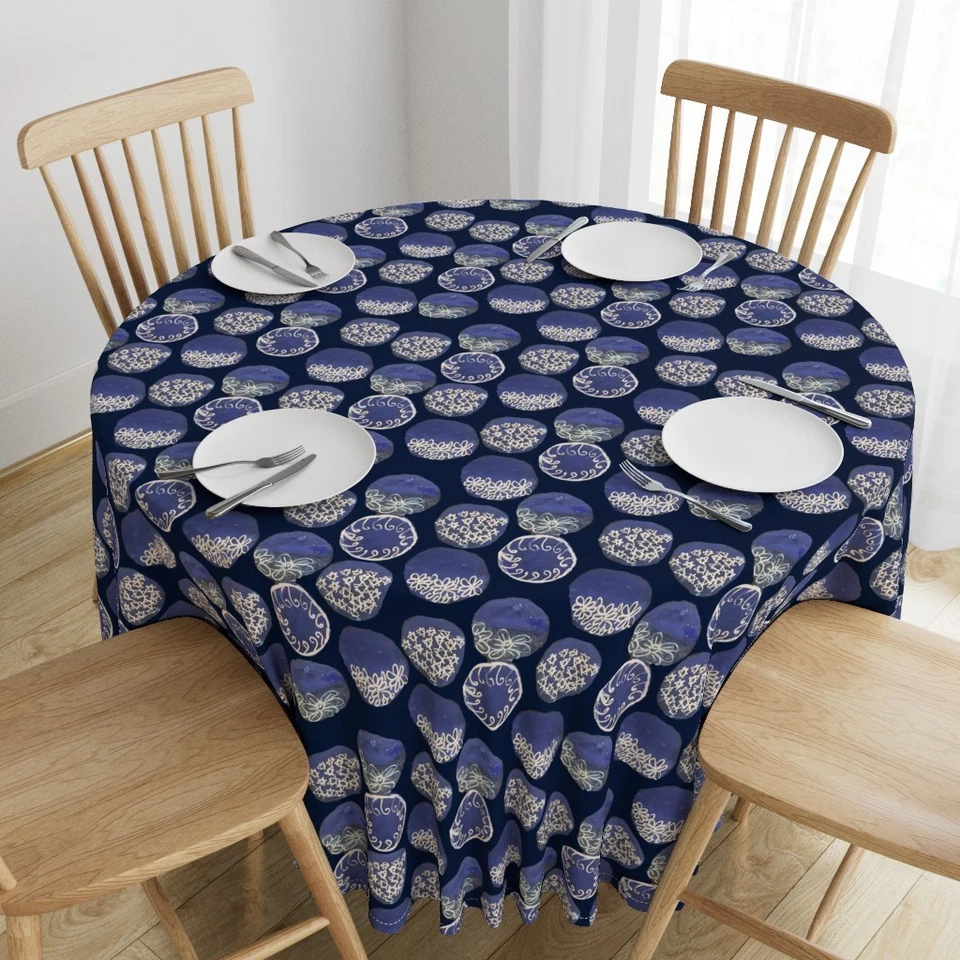 Japanese Inspired Sashiko Moon Printed Round Table Cover, Round Table Cloth - Image 2 of 4