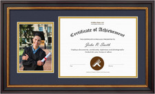 , 11X19.5 Diploma Frame for 8.5X11 Certificate and 5X7 Picture - 2 Openings - Bl