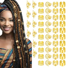 50pcs Gold Hair Jewelry, Loc Jewelry for Black Women, Hair Cuffs for Braids, Met