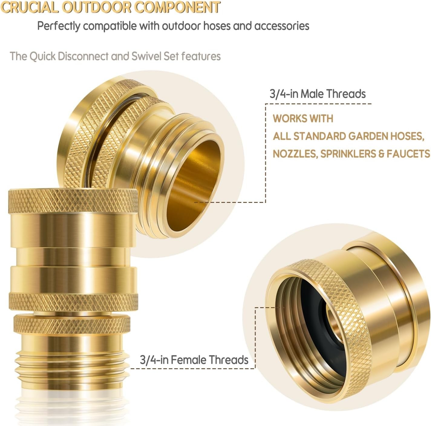 for Dramm 22729 Brass Hose Coupler Quick Disconnect Connect 3/4” GHT Male Female