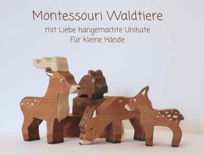 Montessori Holztiere Waldtiere Set Hirsch   Handarbeit