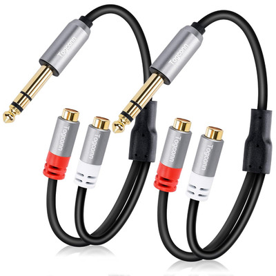 2 Pack 1/4'' TRS Male to Dual RCA Female Y Splitter Cable 0.6FT Audio Adapter