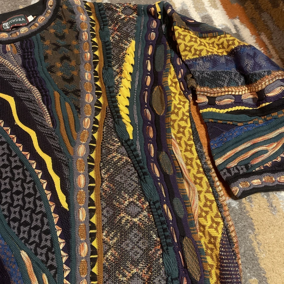 Suéter Cuello Redondo Vintage Años 90 Tundra Canadá Tejido 3D Estilo Coogi Talla XL Foto 2 de 4