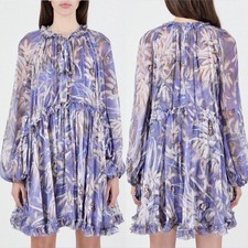 Zimmermann Botanica Butterfly Floral Print Silk Mini Dress Size 2