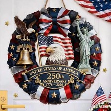 American 250th Anniversary Bald Eagle Memorial Wooden Sign for Home Decoration