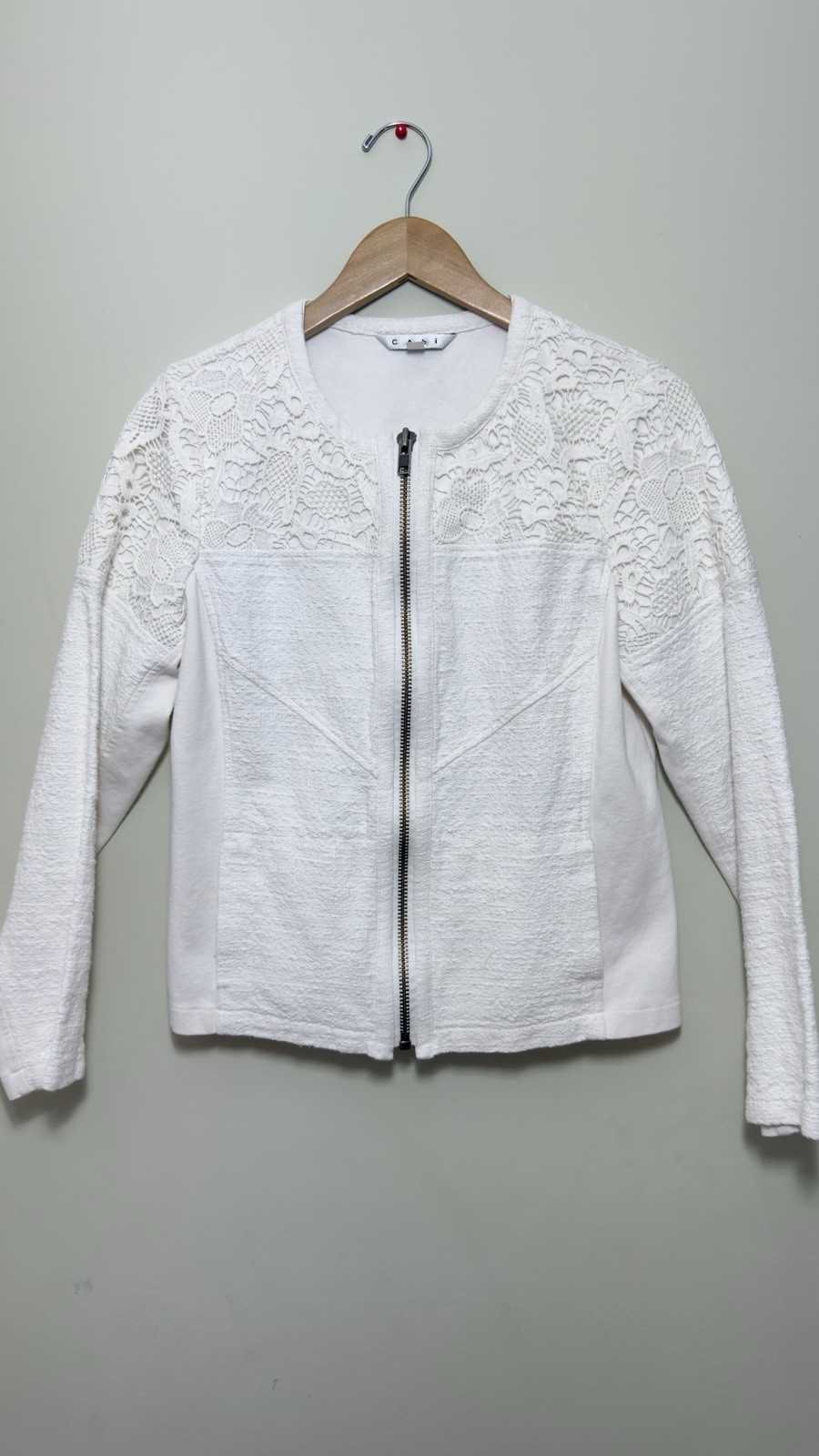 CAbi Full Zip Blazer Collarless Cotton Jacket White Womens Size M Style 715