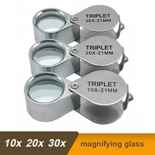 10X 20X 30X Folding Magnifying Glass 21mm Jewelers Loupe Metal Pocket Magnifier