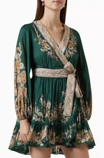 NWT ZIMMERMANN Devi Green Paisley Print Mini Wrap Dress, US 12 / AU 4