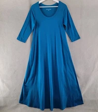 Soft Surroundings Dress Womens Small Blue Knit Maxi Stretch Pockets Minimalist