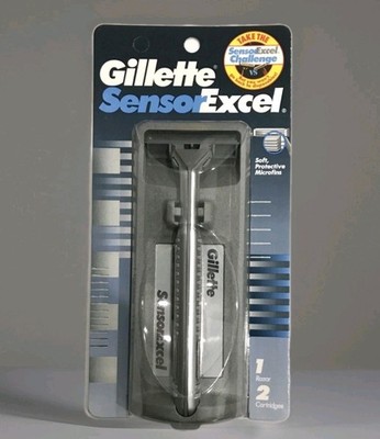 Vintage Gillette Sensor Excel Razor Handle with 2 Cartridges Made USA 1993
