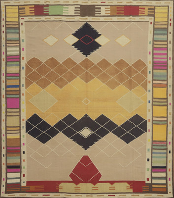 Vegetable Dye Wool Kilim Large Rug 12x12 Ft Multicolor Carpet Trellis Square Rug