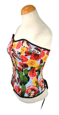 Hell Bunny Corset Top Dia De Los Muertos Roses Cactus Skull 90s grunge goth Med