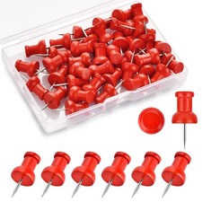 40Pcs Wood Push Pins, Decorative Thumb Tacks, Wooden Pins and Cork Red