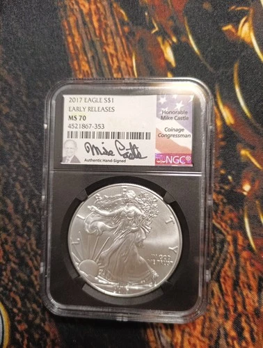 2017 American Silver Eagle Early Release NGC MS 70 Mike Castle Signed EB105