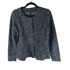 Halogen Womens Heathered Gray White Tweed Peplum Blazer Jacket Small Collarless