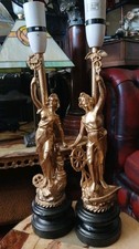 Pair French Antique Spelter  Figures In  Gold ,Conversion Lamps